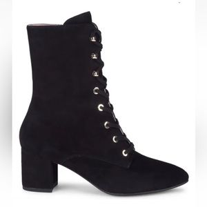 Stuart Weitzman Nichelle Black Bootie Suede Granny Classic Boot Lace Up Sz 7 New